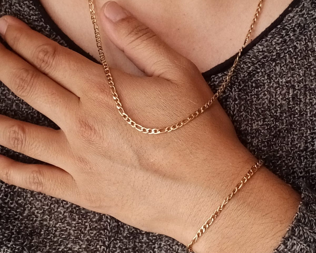 Combo Cadena Mujer 60cm +  Pulsera 17cm Tejido Cartier