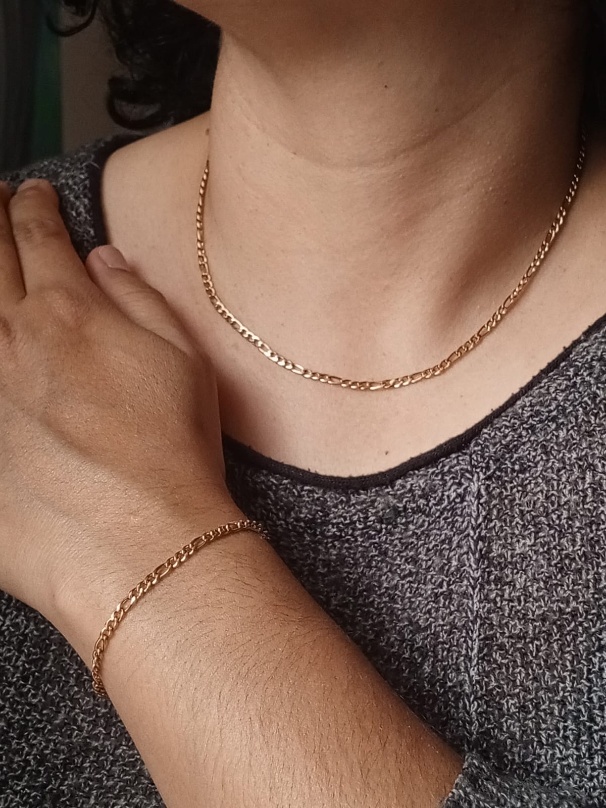 Combo Cadena Mujer 45cm +  Pulsera 17cm Tejido Cartier