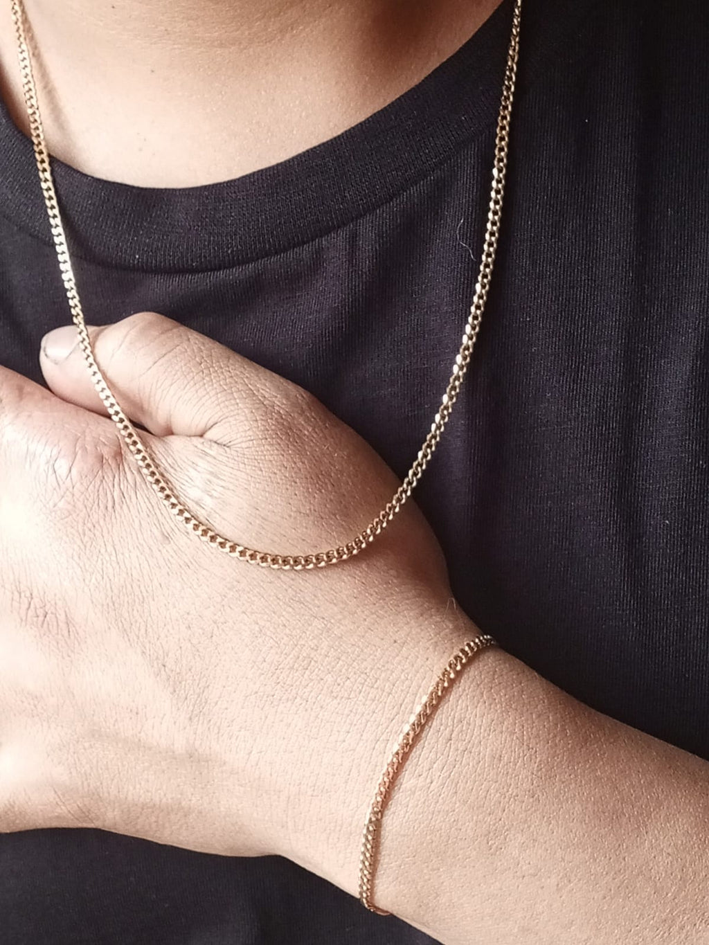 Combo Cadena Hombre 60cm +  Pulsera 17cm Tejido Cubano