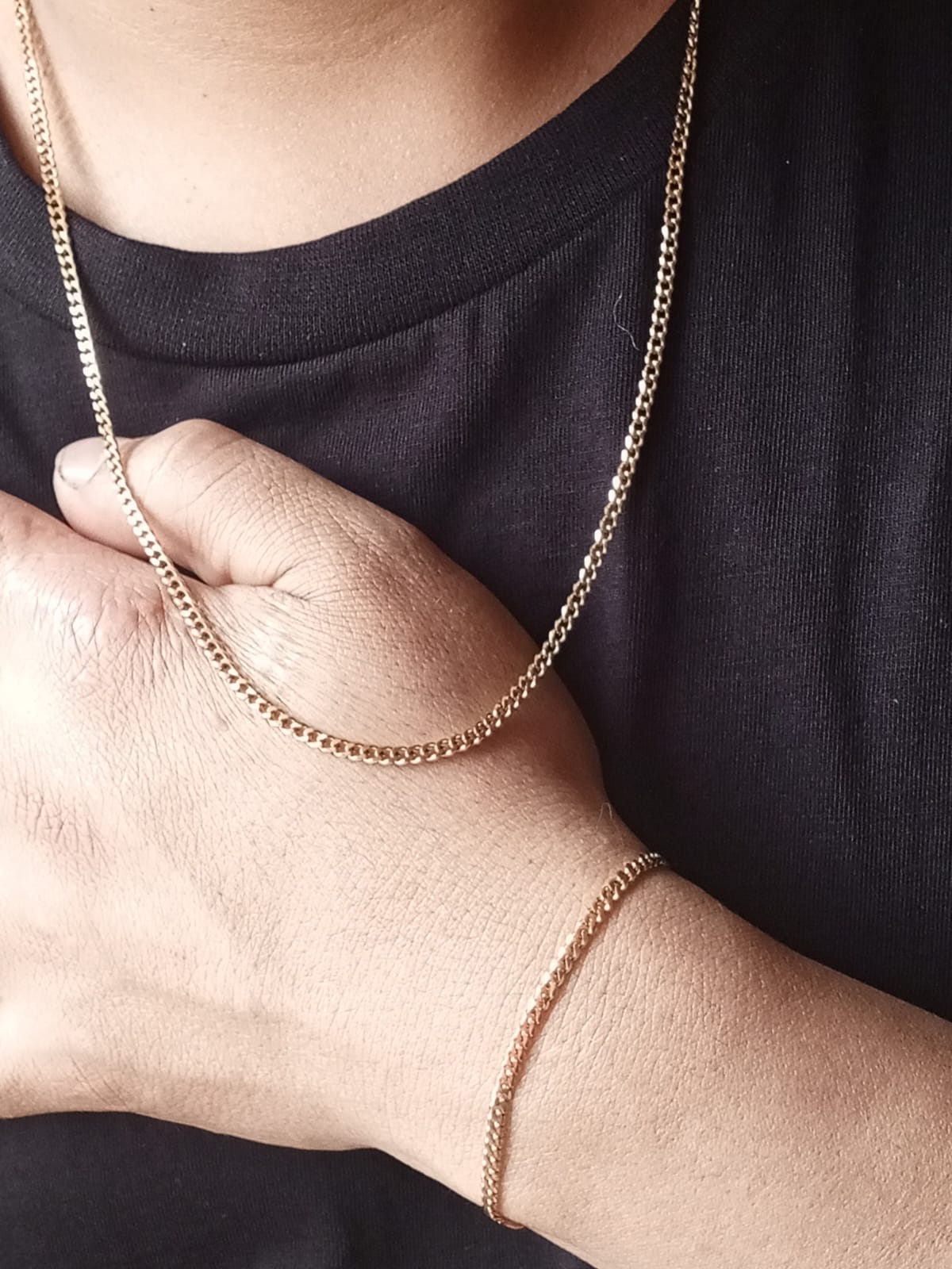 Combo Cadena Hombre 60cm +  Pulsera 17cm Tejido Cubano