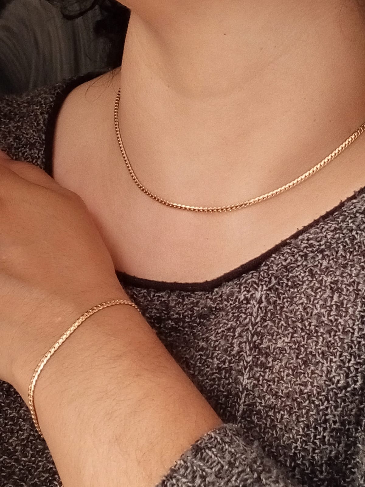 Combo Cadena Mujer 45cm +  Pulsera 17cm Tejido Grabado