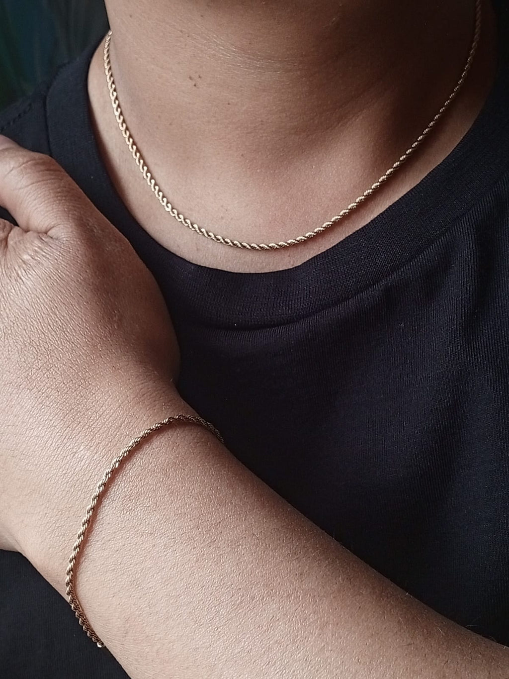 Combo Cadena Hombre 45cm +  Pulsera 17cm Tejido Lazo