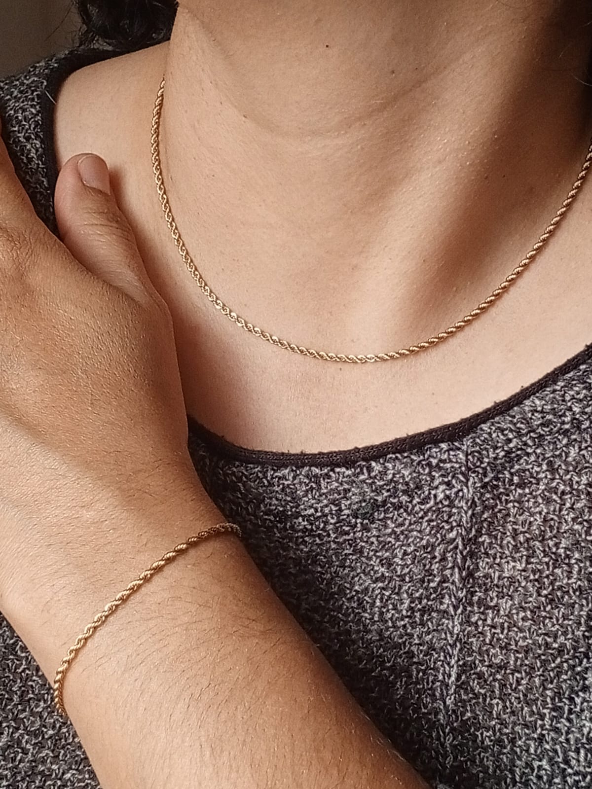 Combo Cadena Mujer 45cm +  Pulsera 17cm Tejido Lazo