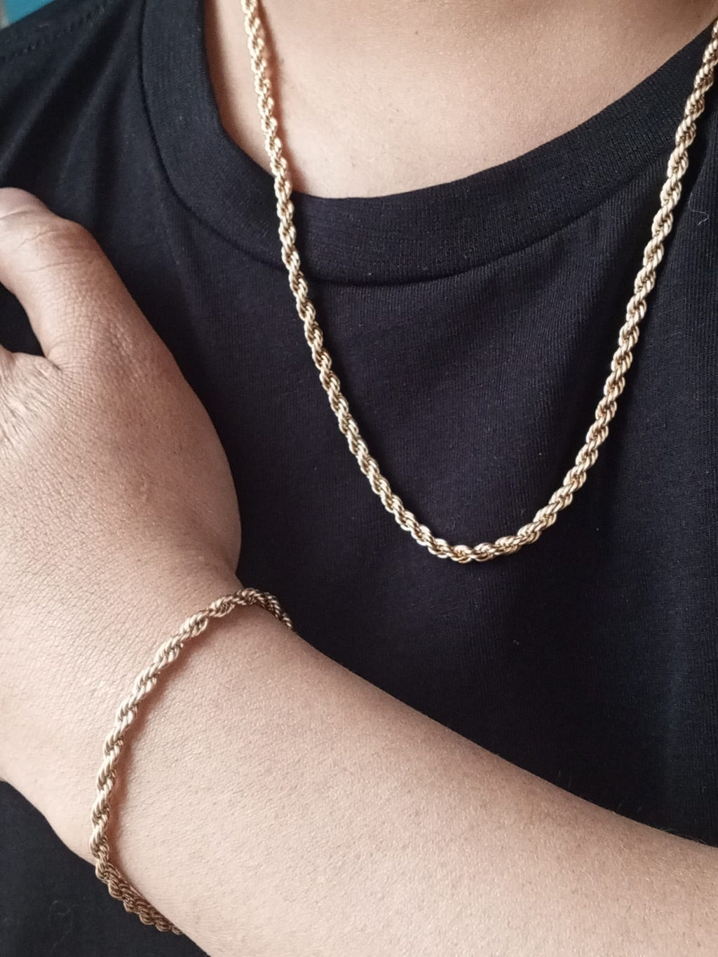 Combo Cadena Hombre 60cm +  Pulsera 20cm Tejido Lazo