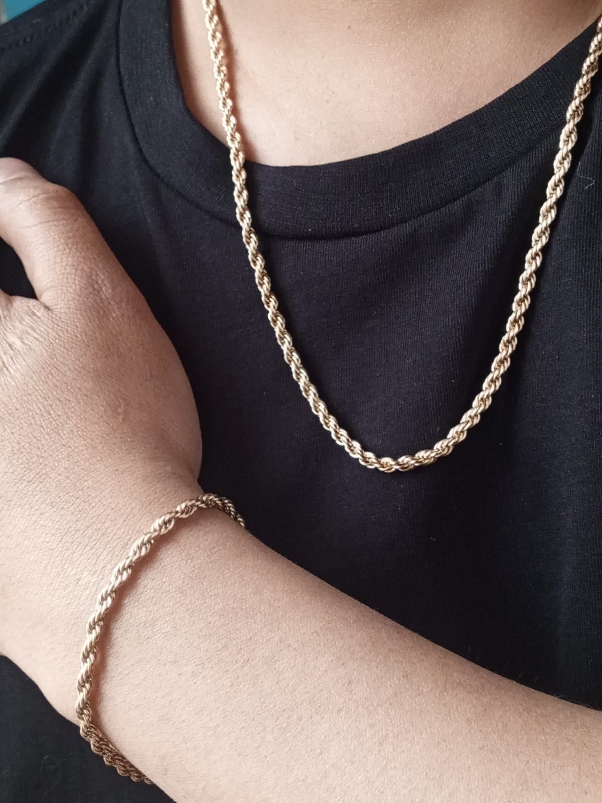 Combo Cadena Hombre 60cm +  Pulsera 20cm Tejido Lazo