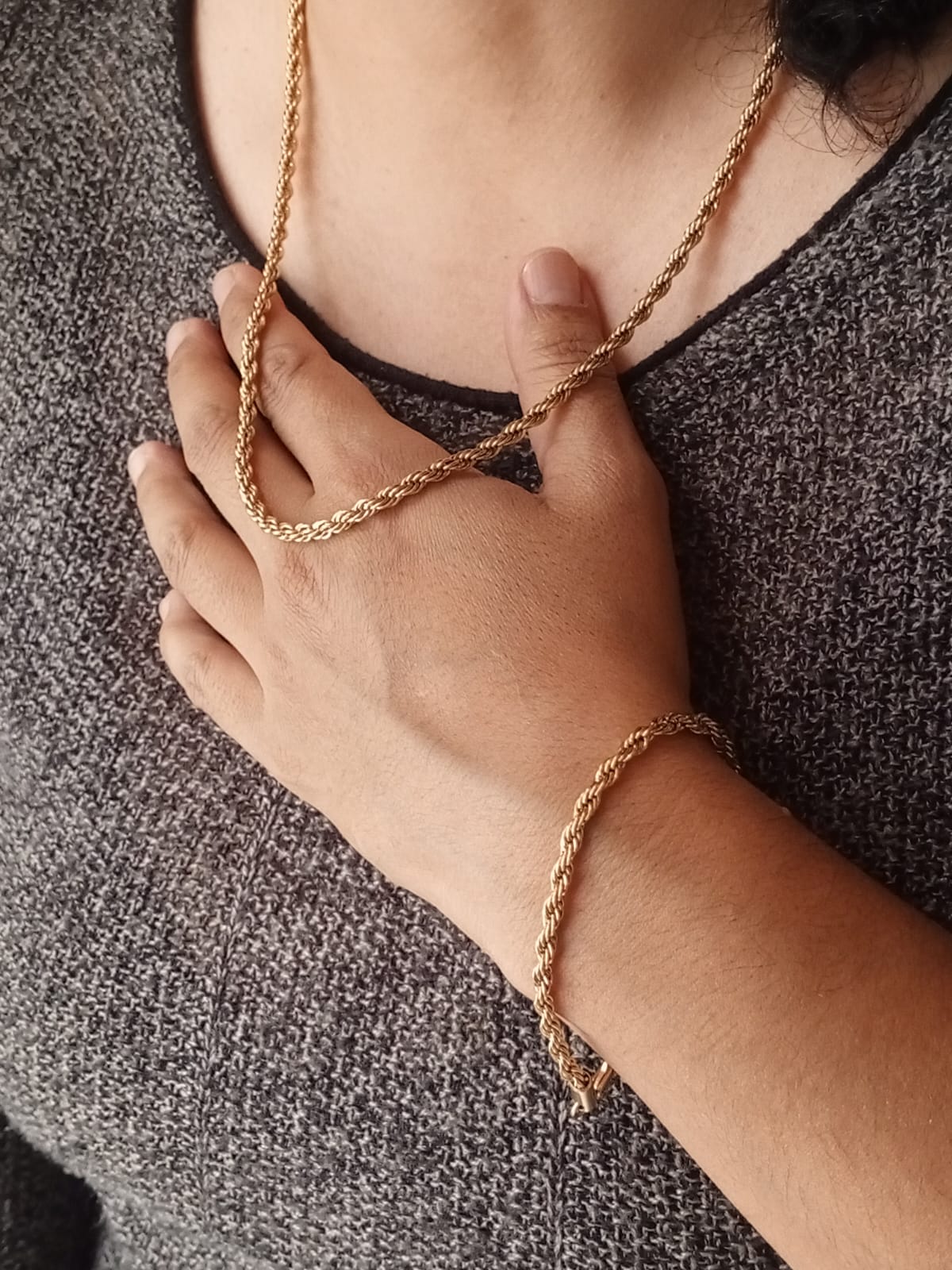 Combo Cadena Mujer 60cm +  Pulsera 20cm Tejido Lazo