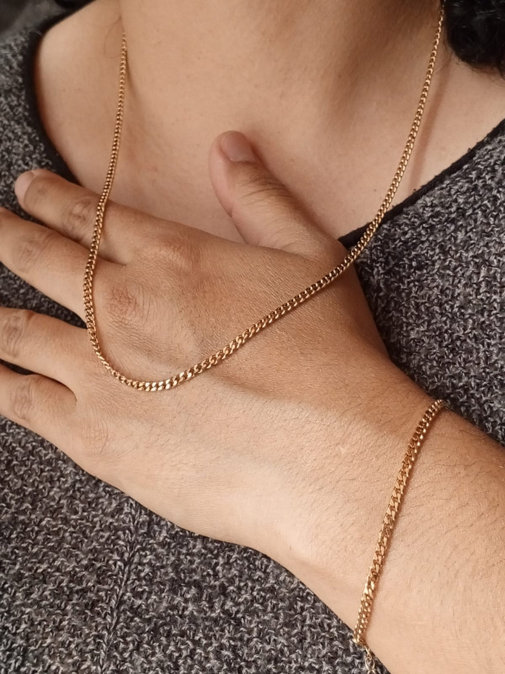 Combo Cadena Mujer 60cm +  Pulsera 17cm Tejido Cubano